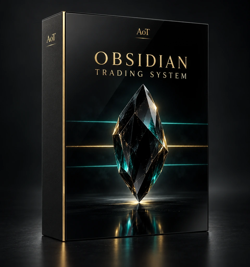 AoT Obsidian Trading System black-and-gold package with a faceted obsidian stone